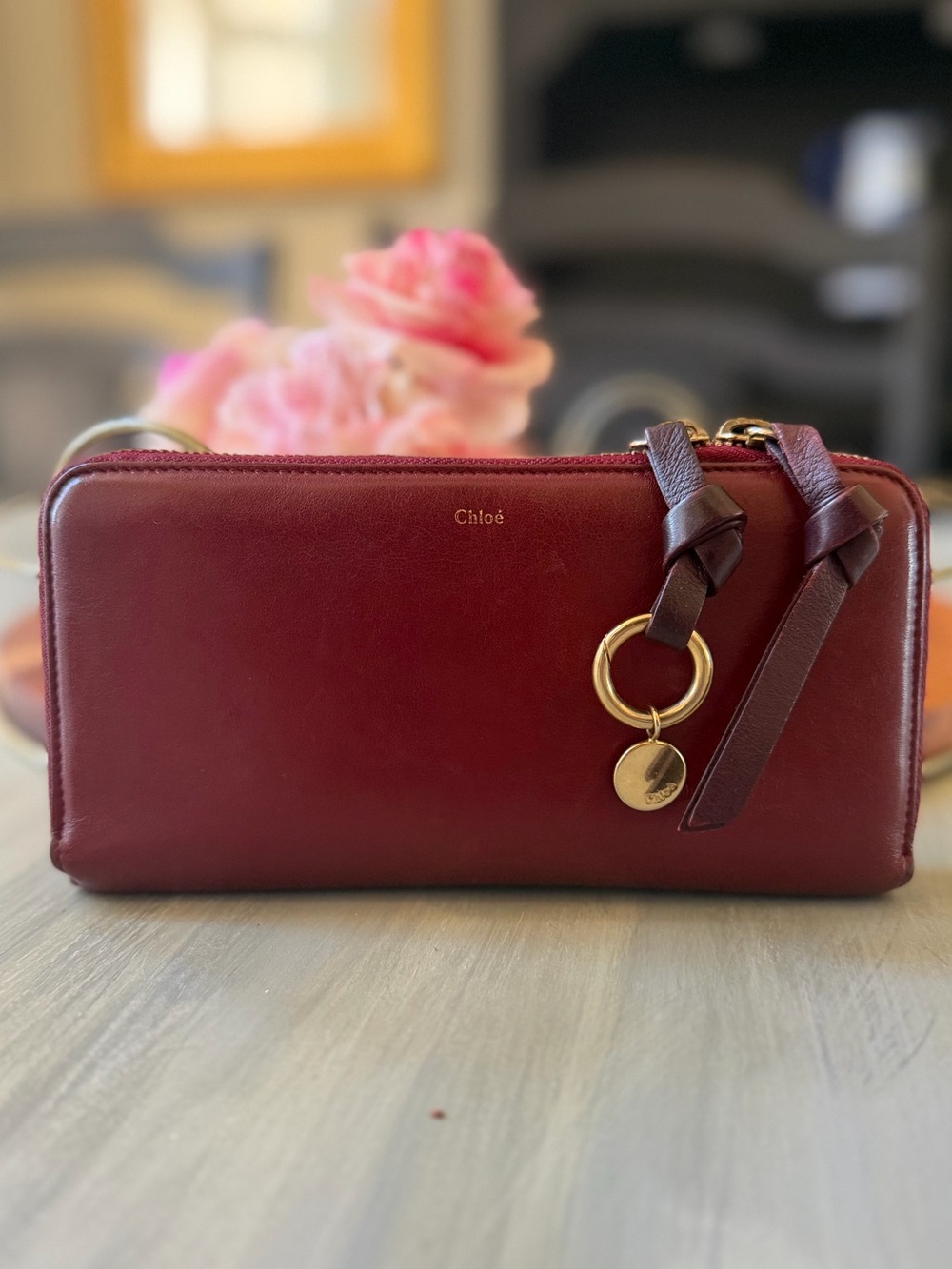 Chloé Baylee Leather Zip-Around Continental Wallet Clutch Burgundy / Grenat - Picture 15 of 15